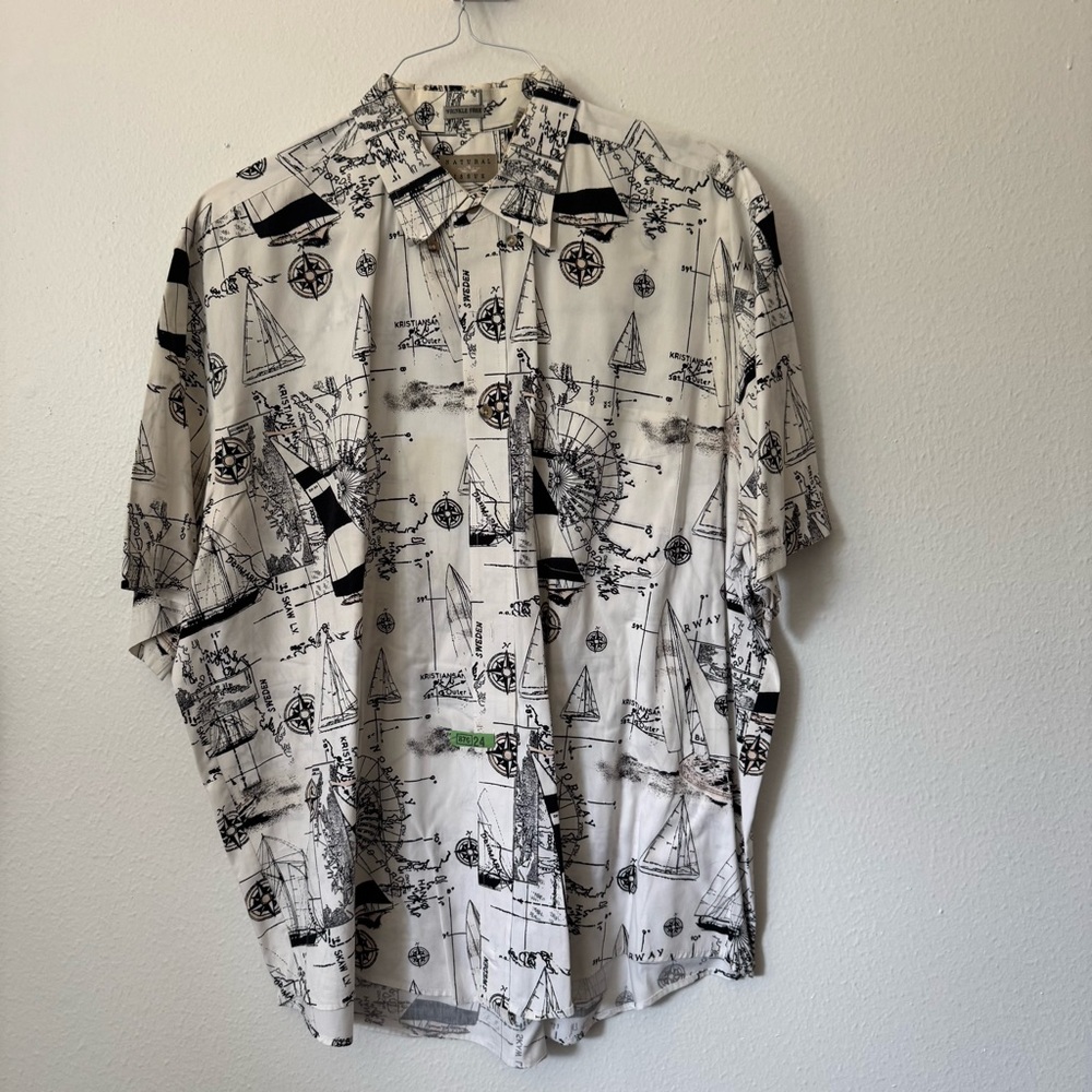 Natural Issue Nautical Print Shirt XL | Wrinkle-Free | Vintage Sailing Map Style